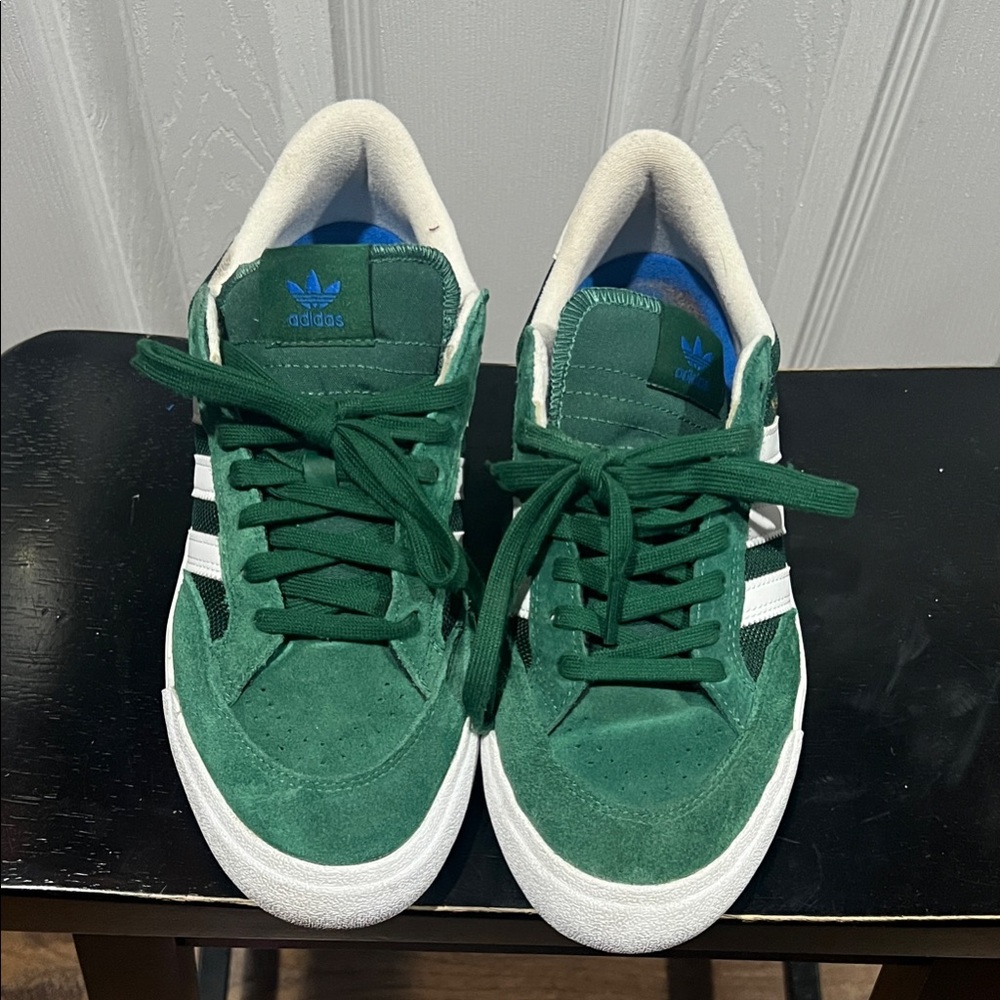 adidas Nora Dark Green Suede Sneakers with White Stripes